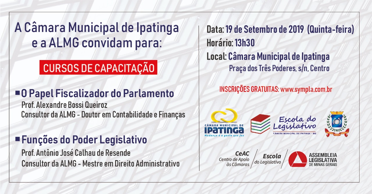 Em parceria com a ALMG, Câmara de Ipatinga promove cursos de capacitação nesta quinta-feira