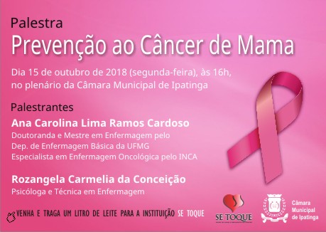 Câmara promove palestra sobre Câncer de Mama no próximo dia 15