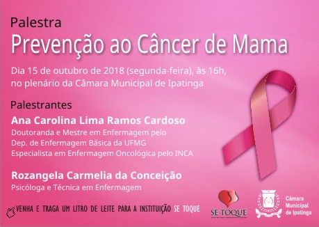 Câmara promove palestra sobre  Câncer de Mama no próximo dia 15